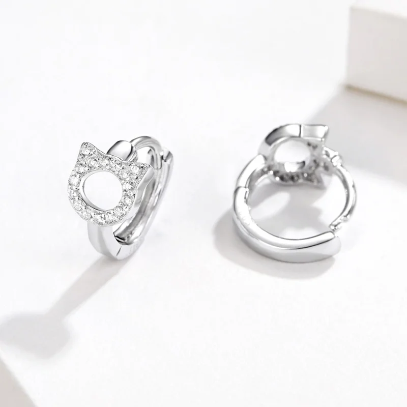 (imagem para) Pandora Style Cute Cat Hoop Earrings - BSE171 - Visualizar 4
