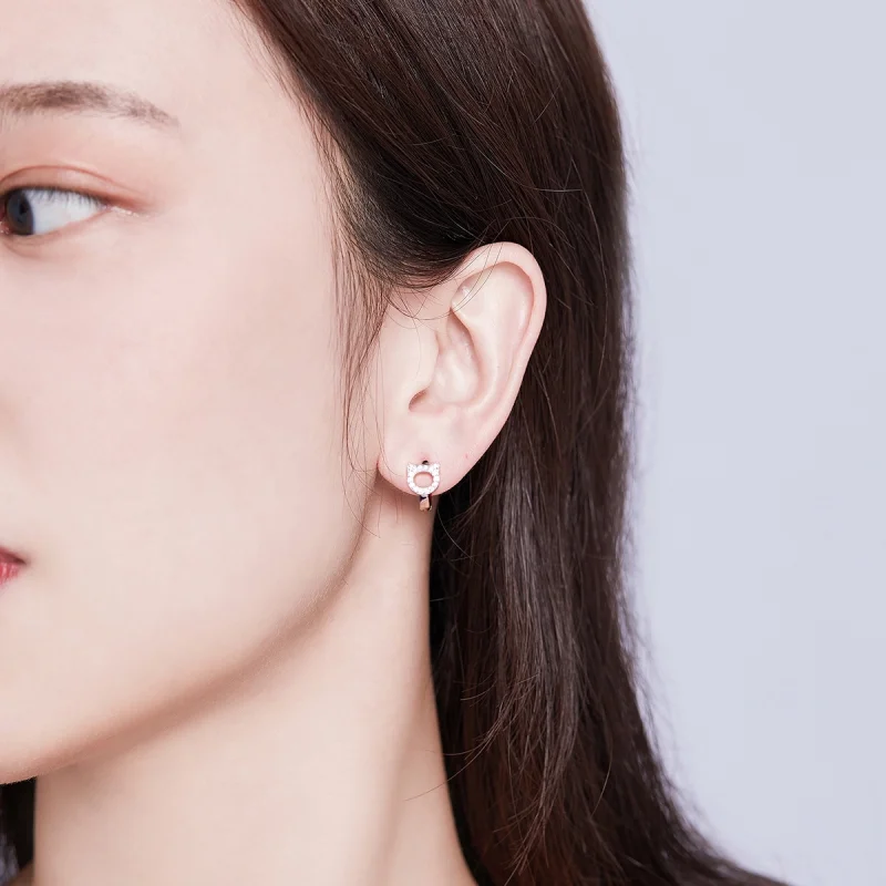 (imagem para) Pandora Style Cute Cat Hoop Earrings - BSE171 - Visualizar 7