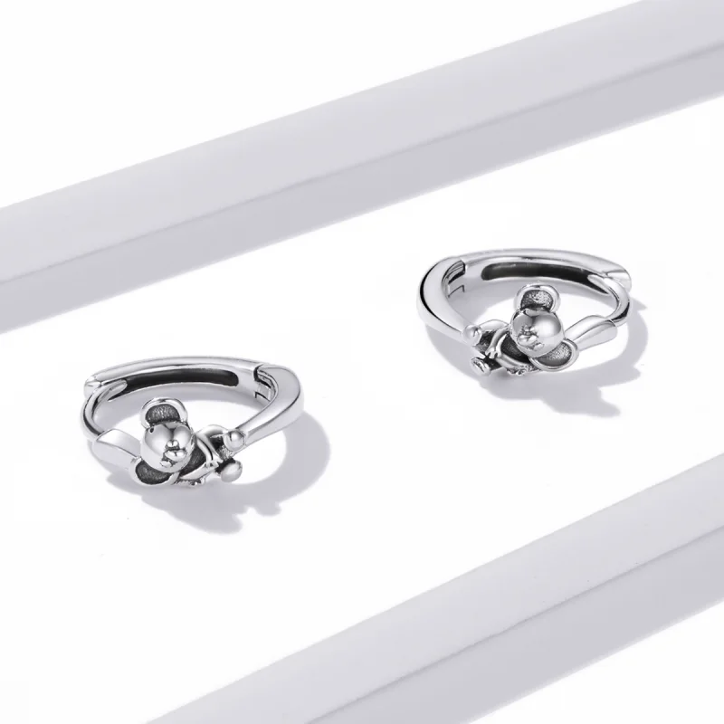 (imagem para) Pandora Style Cute Koala Hoop Earrings - BSE507 - Visualizar 3