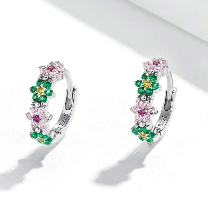 (imagem para) Pandora Style Delicate Flowers Hoop Earrings - SCE1320 - Visualizar 2