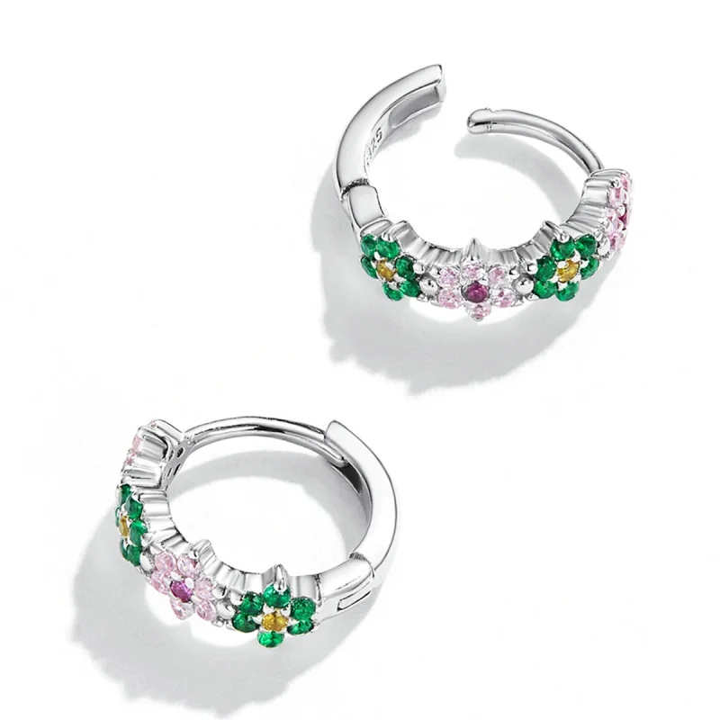 (imagem para) Pandora Style Delicate Flowers Hoop Earrings - SCE1320 - Visualizar 4