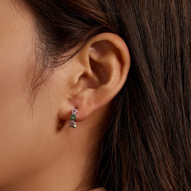 (imagem para) Pandora Style Delicate Flowers Hoop Earrings - SCE1320 - Visualizar 5