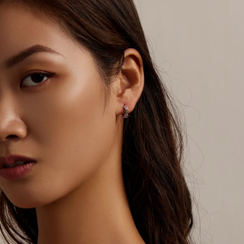 (imagem para) Pandora Style Delicate Flowers Hoop Earrings - SCE1320 - Visualizar 6