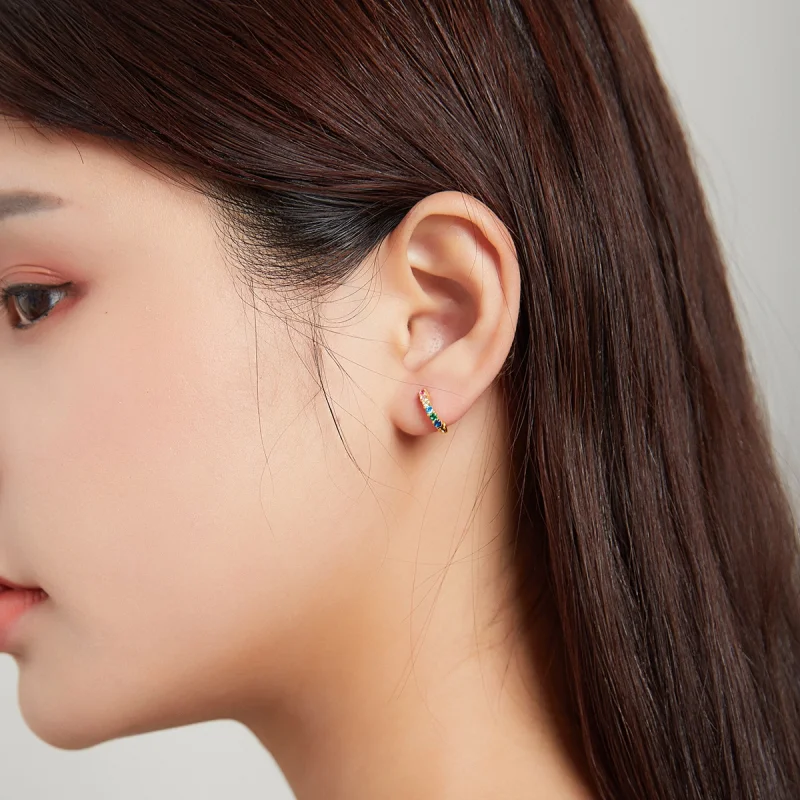 (imagem para) Pandora Style Earside Rainbow Hoop Earrings - SCE1098 - Visualizar 4