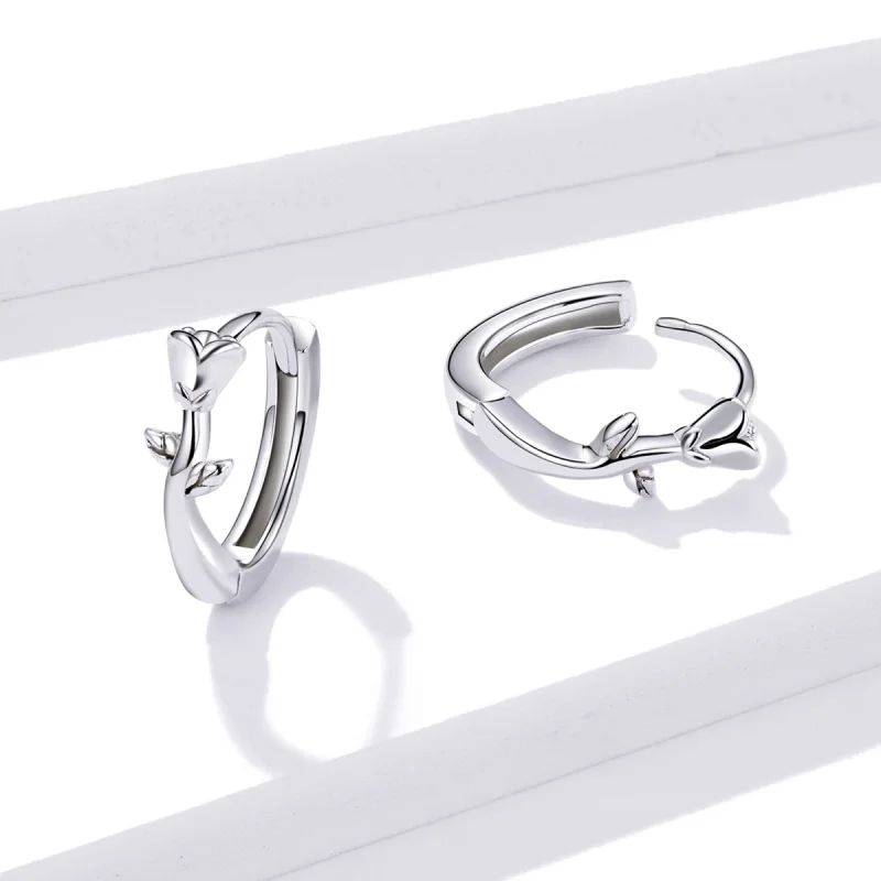 (imagem para) Pandora Style Elegant Rose Hoop Earrings - BSE442 - Visualizar 2