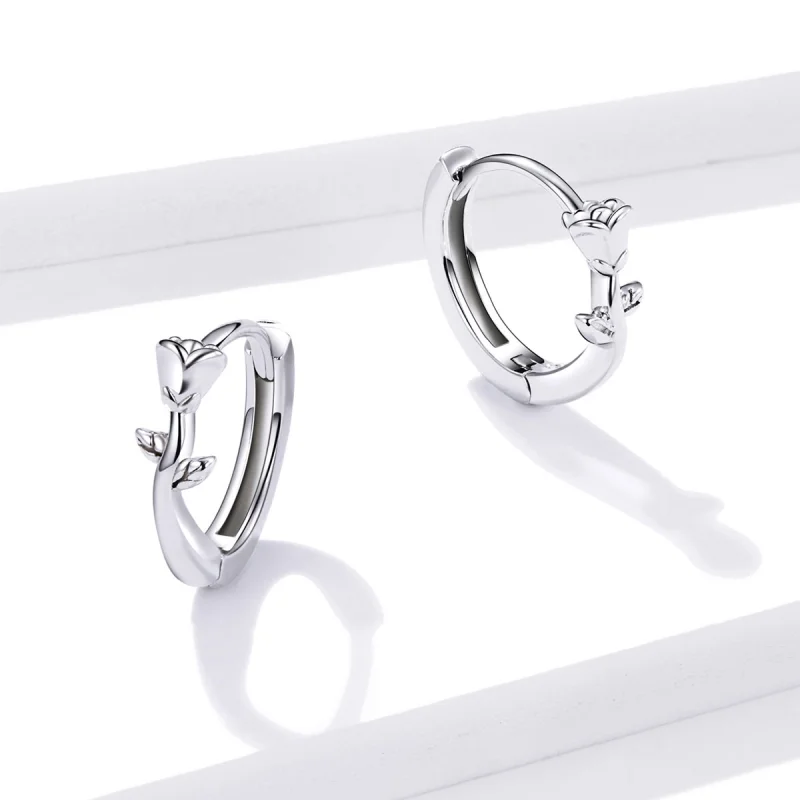 (imagem para) Pandora Style Elegant Rose Hoop Earrings - BSE442 - Visualizar 4