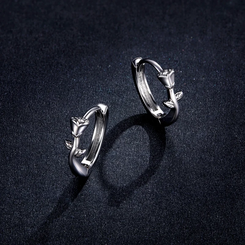 (imagem para) Pandora Style Elegant Rose Hoop Earrings - BSE442 - Visualizar 5