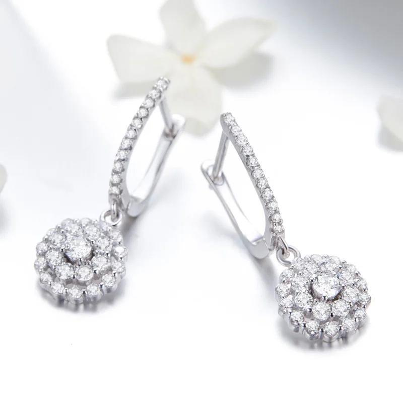 (imagem para) Pandora Style Flower of Light Hoop Earrings - SCE517 - Visualizar 2