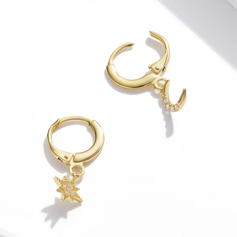 (imagem para) Pandora Style Golden Moon Hoop Earrings - SCE1267 - Visualizar 2