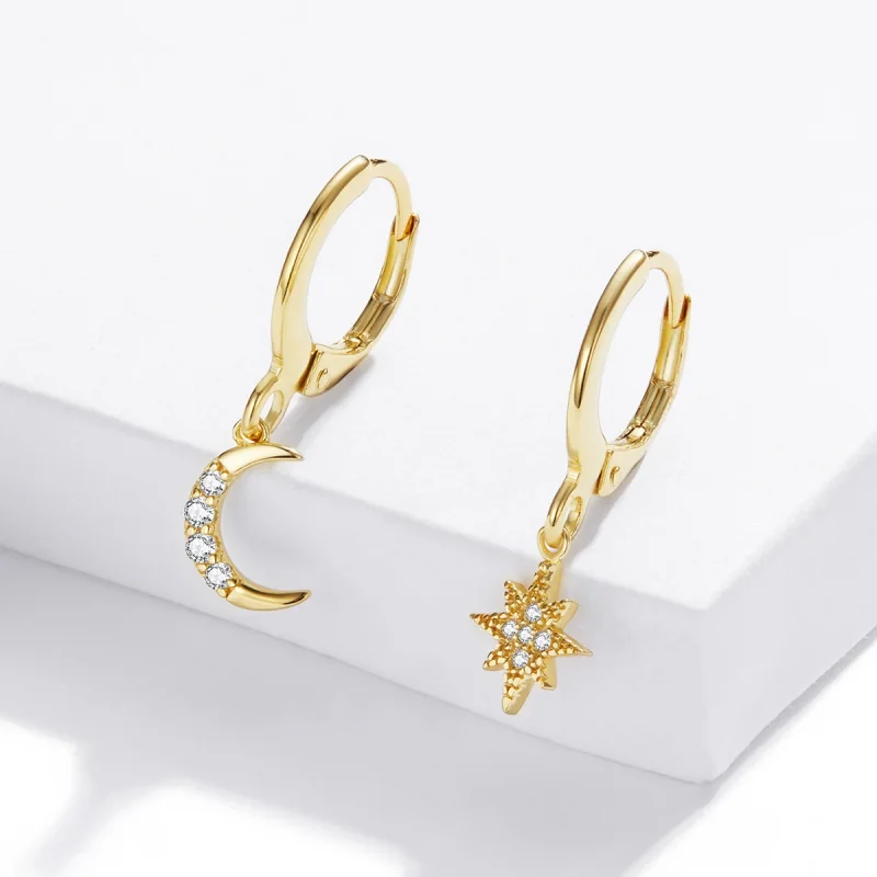 (imagem para) Pandora Style Golden Moon Hoop Earrings - SCE1267 - Visualizar 3