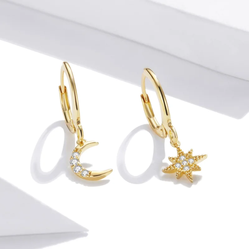(imagem para) Pandora Style Golden Moon Hoop Earrings - SCE1267 - Visualizar 4