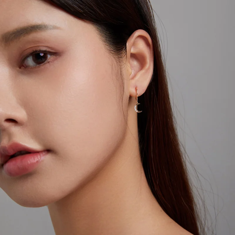 (imagem para) Pandora Style Golden Moon Hoop Earrings - SCE1267 - Visualizar 5