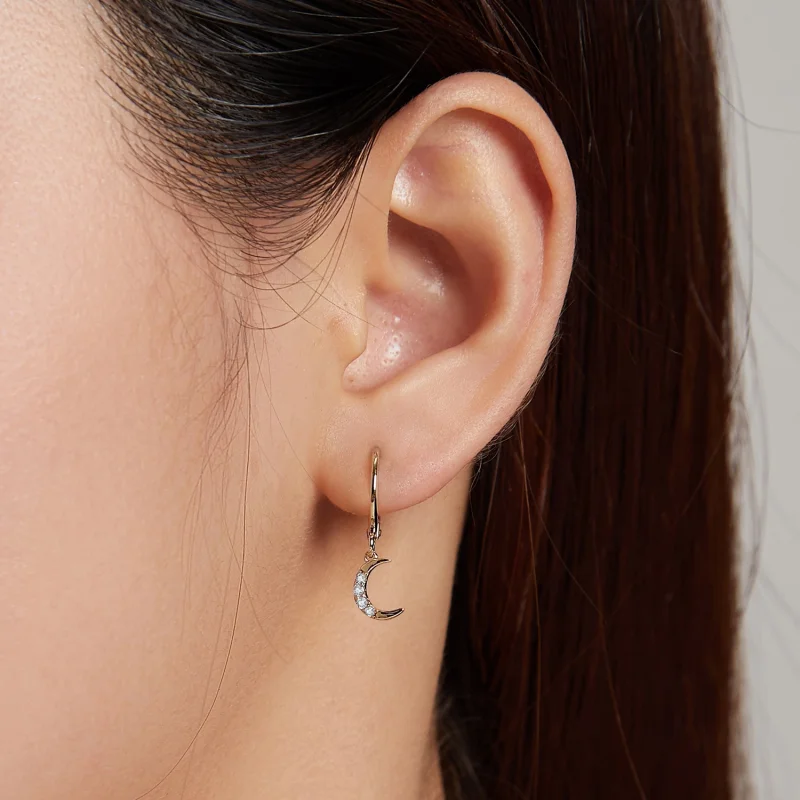 (imagem para) Pandora Style Golden Moon Hoop Earrings - SCE1267 - Visualizar 6