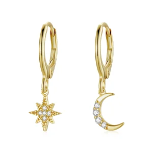 (imagem para) Pandora Style Golden Moon Hoop Earrings - SCE1267