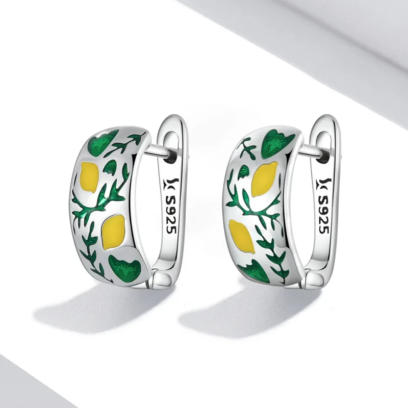 (imagem para) Pandora Style Green Leaf Lemon Hoop Earrings - SCE1376 - Visualizar 2