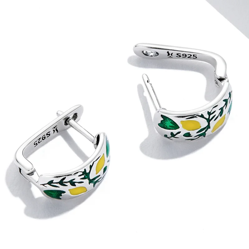 (imagem para) Pandora Style Green Leaf Lemon Hoop Earrings - SCE1376 - Visualizar 4