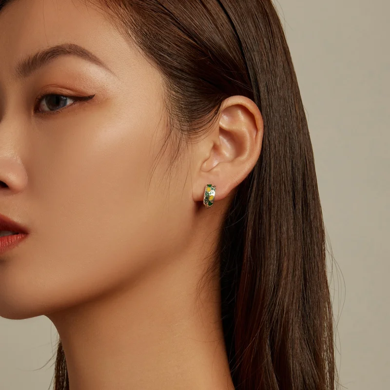 (imagem para) Pandora Style Green Leaf Lemon Hoop Earrings - SCE1376 - Visualizar 5