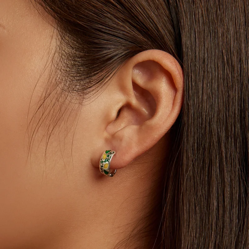 (imagem para) Pandora Style Green Leaf Lemon Hoop Earrings - SCE1376 - Visualizar 6