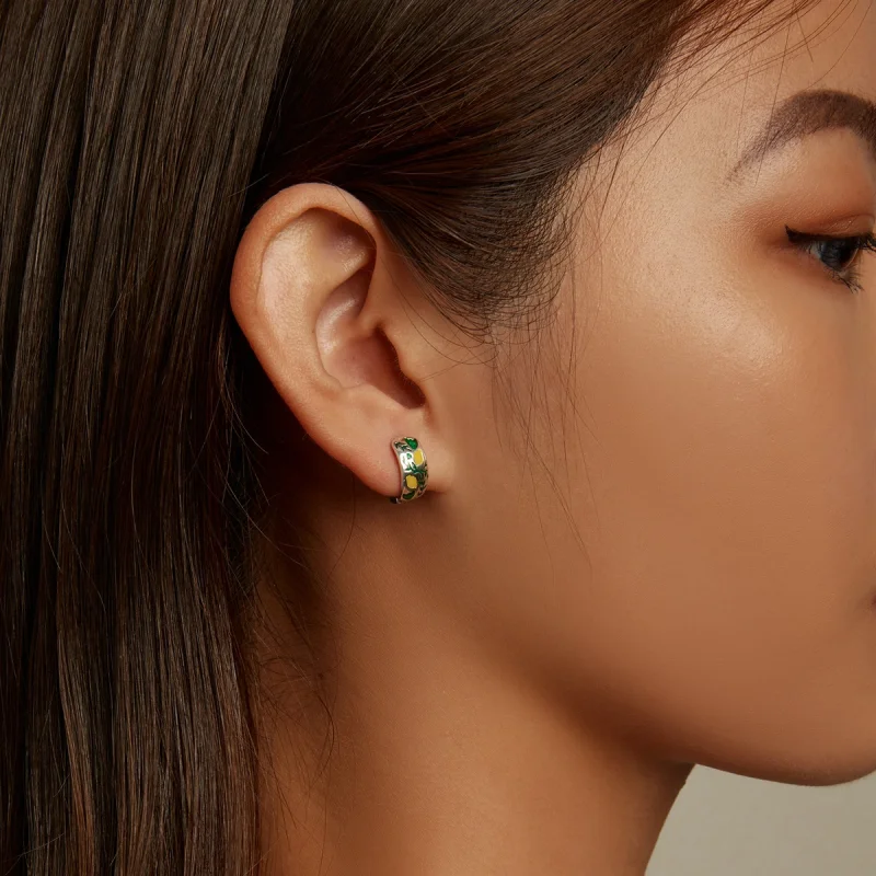(imagem para) Pandora Style Green Leaf Lemon Hoop Earrings - SCE1376 - Visualizar 7