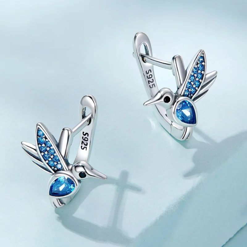 (imagem para) Pandora Style Hummingbird Hoop Earrings - SCE1503 - Visualizar 2