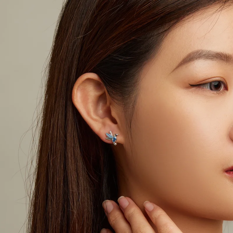 (imagem para) Pandora Style Hummingbird Hoop Earrings - SCE1503 - Visualizar 5