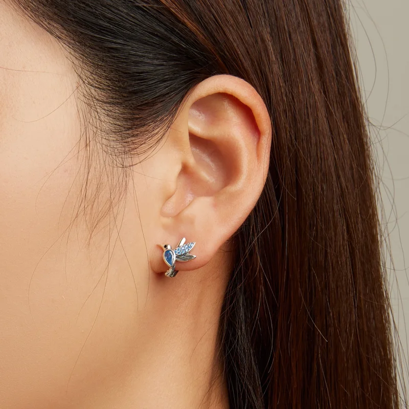 (imagem para) Pandora Style Hummingbird Hoop Earrings - SCE1503 - Visualizar 6