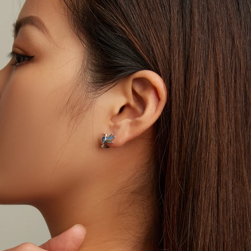 (imagem para) Pandora Style Hummingbird Hoop Earrings - SCE1503 - Visualizar 7