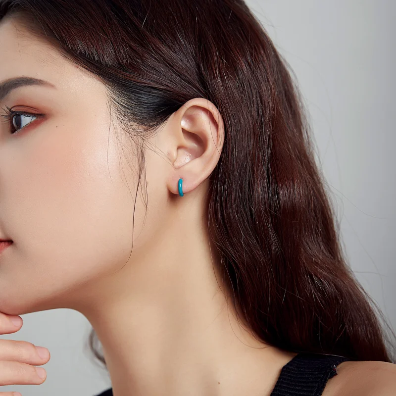 (imagem para) Pandora Style Little Blue Hoop Earrings - BSE488-BU - Visualizar 3