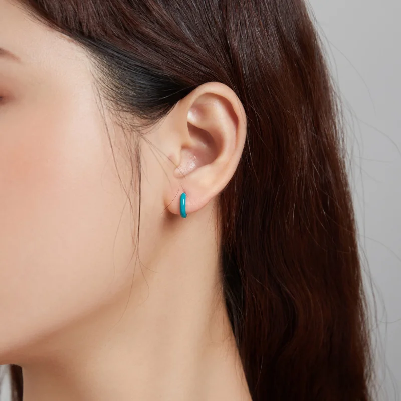 (imagem para) Pandora Style Little Blue Hoop Earrings - BSE488-BU - Visualizar 4