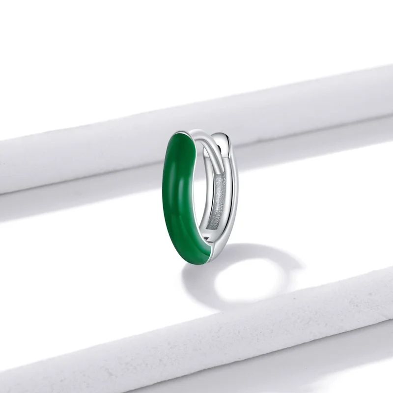 (imagem para) Pandora Style Little Green Hoop Earrings - BSE488-GN - Visualizar 2