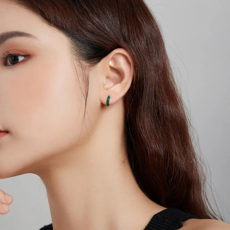 (imagem para) Pandora Style Little Green Hoop Earrings - BSE488-GN - Visualizar 3