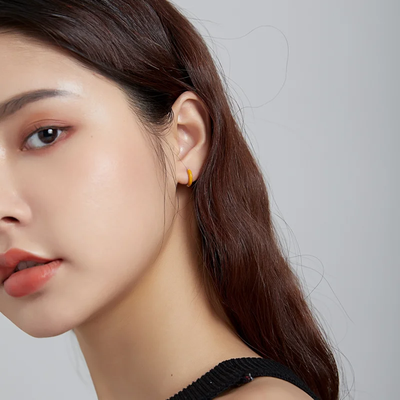 (imagem para) Pandora Style Little Orange Hoop Earrings - BSE488-OR - Visualizar 3