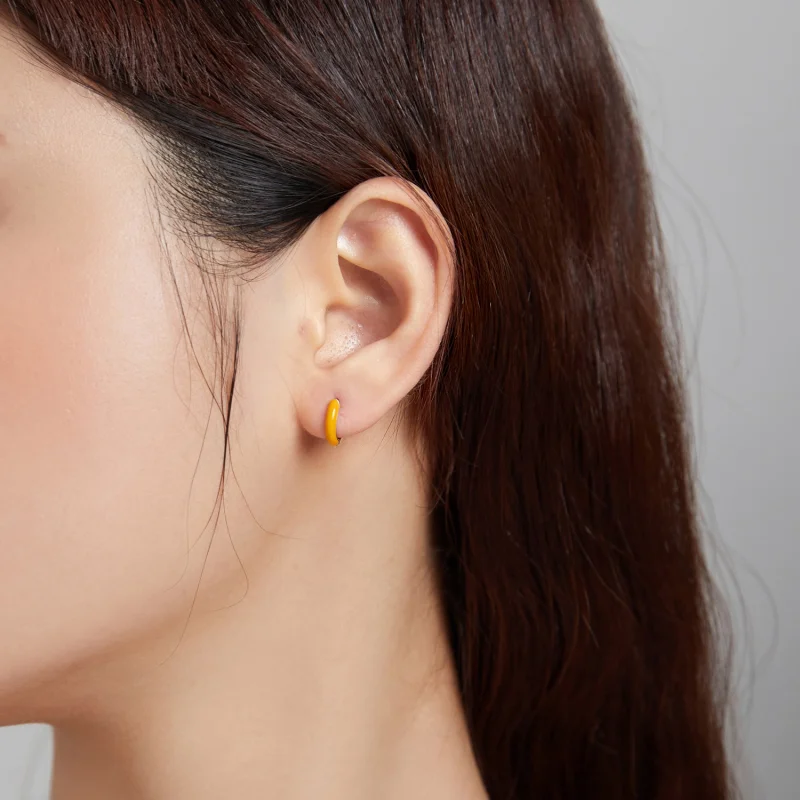 (imagem para) Pandora Style Little Orange Hoop Earrings - BSE488-OR - Visualizar 4