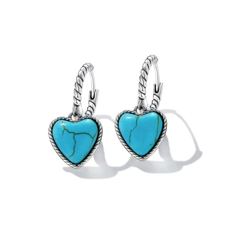 (imagem para) Pandora Style Love Turquoise Hoop Earrings - BSE589 - Visualizar 2