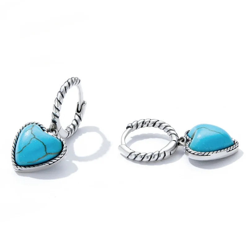 (imagem para) Pandora Style Love Turquoise Hoop Earrings - BSE589 - Visualizar 3