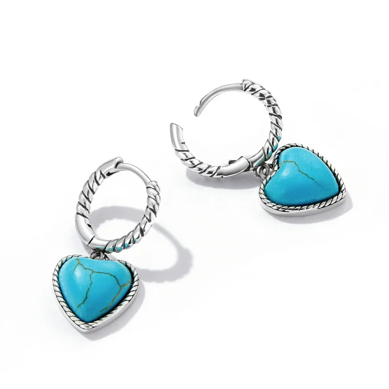 (imagem para) Pandora Style Love Turquoise Hoop Earrings - BSE589 - Visualizar 4