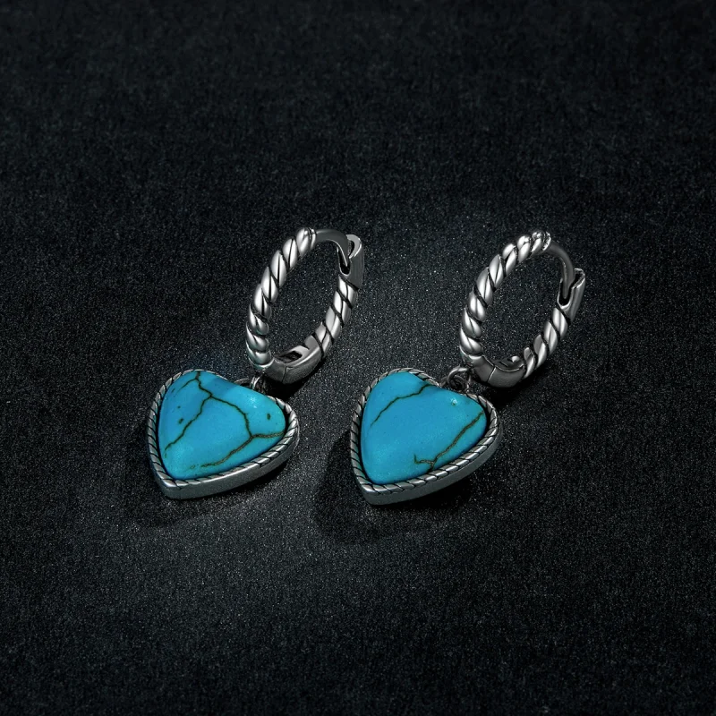 (imagem para) Pandora Style Love Turquoise Hoop Earrings - BSE589 - Visualizar 5
