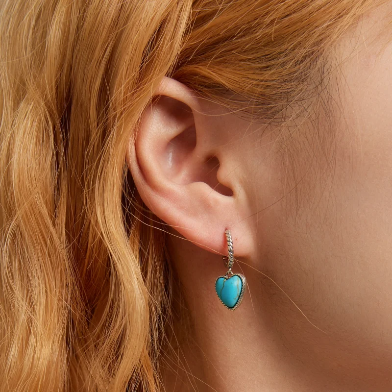 (imagem para) Pandora Style Love Turquoise Hoop Earrings - BSE589 - Visualizar 6