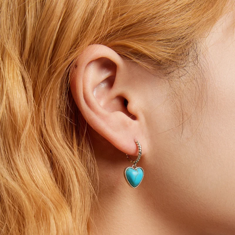 (imagem para) Pandora Style Love Turquoise Hoop Earrings - BSE589 - Visualizar 7
