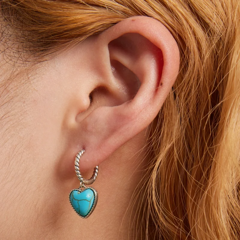 (imagem para) Pandora Style Love Turquoise Hoop Earrings - BSE589 - Visualizar 8