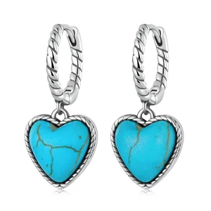 Pandora Style Love Turquoise Hoop Earrings - BSE589 (imagem para) Pandora Style Love Turquoise Hoop Earrings - BSE589