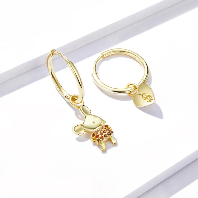 (imagem para) Pandora Style Lucky Rat and Heart Hoop Earrings - BSE344-L - Visualizar 2