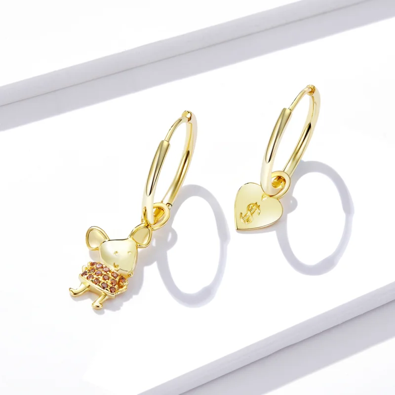 (imagem para) Pandora Style Lucky Rat and Heart Hoop Earrings - BSE344-L - Visualizar 3