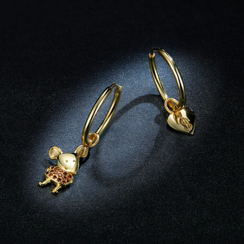 (imagem para) Pandora Style Lucky Rat and Heart Hoop Earrings - BSE344-L - Visualizar 5