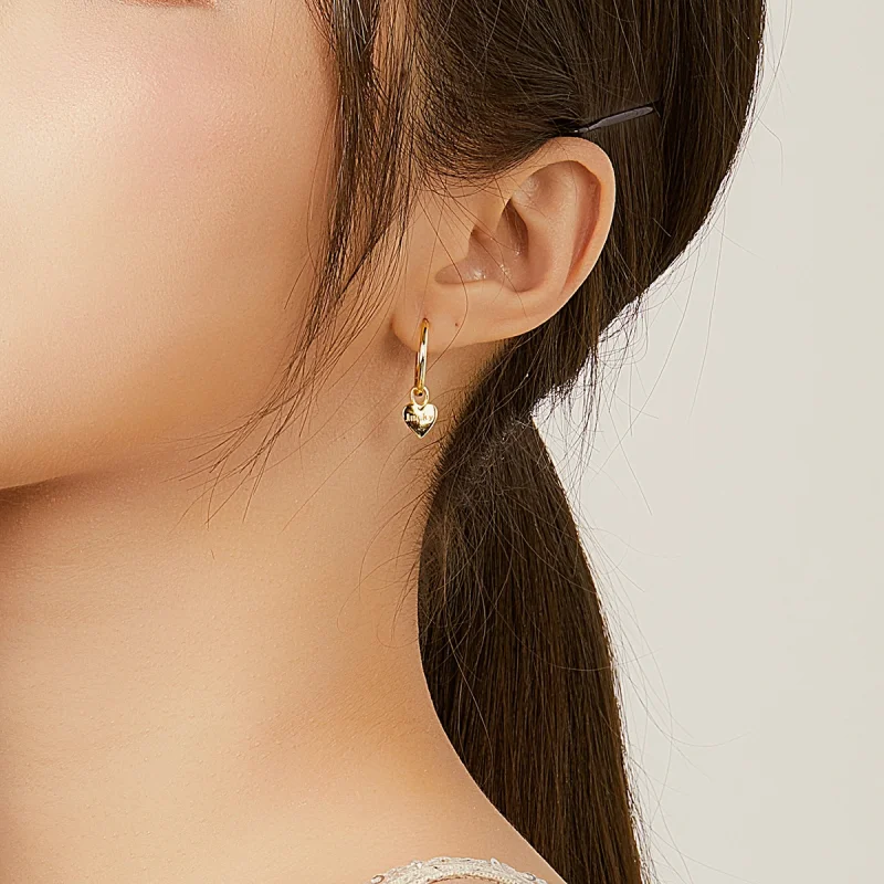 (imagem para) Pandora Style Lucky Rat and Heart Hoop Earrings - BSE344-L - Visualizar 6