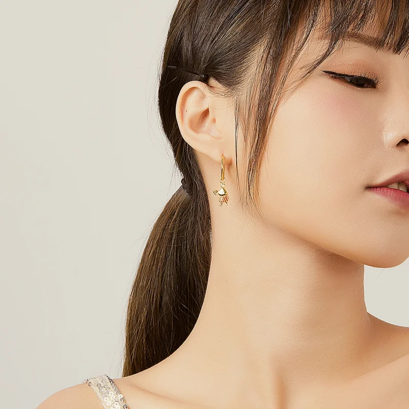 (imagem para) Pandora Style Lucky Rat and Heart Hoop Earrings - BSE344-L - Visualizar 8