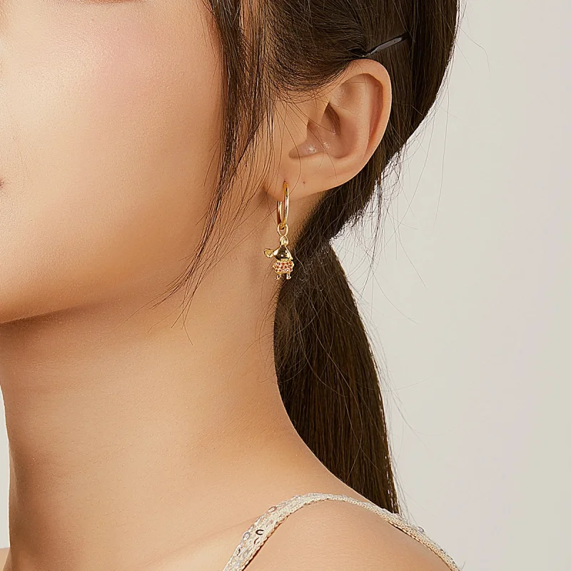 (imagem para) Pandora Style Lucky Rat and Heart Hoop Earrings - BSE344-L - Visualizar 9