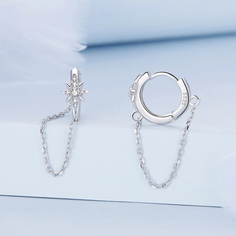 (imagem para) Pandora Style Mans Star Hoop Earrings - BSE699 - Visualizar 2