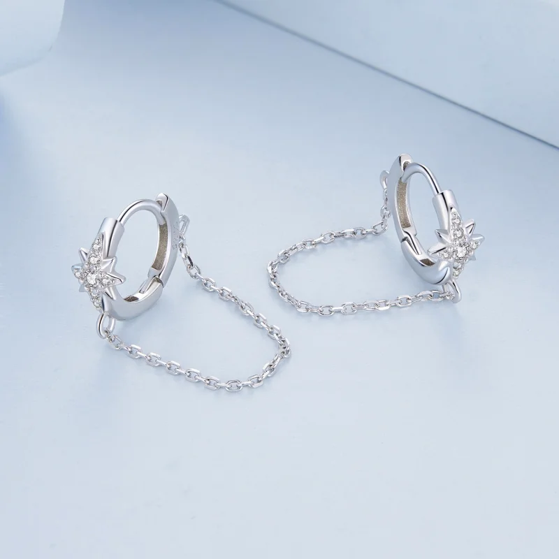 (imagem para) Pandora Style Mans Star Hoop Earrings - BSE699 - Visualizar 3