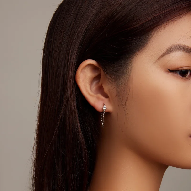 (imagem para) Pandora Style Mans Star Hoop Earrings - BSE699 - Visualizar 7